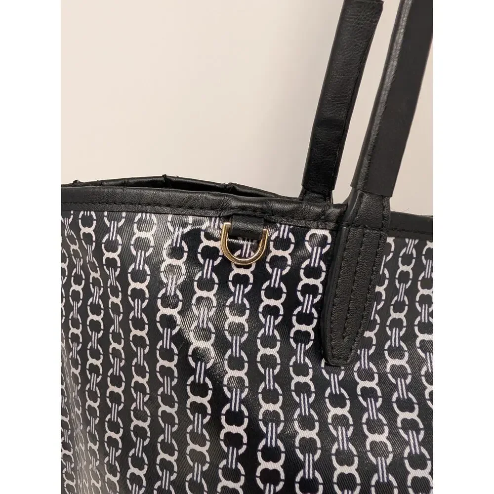 Tory Burch Gemini Link Tote Black Logo Print Coated Canvas Carryall